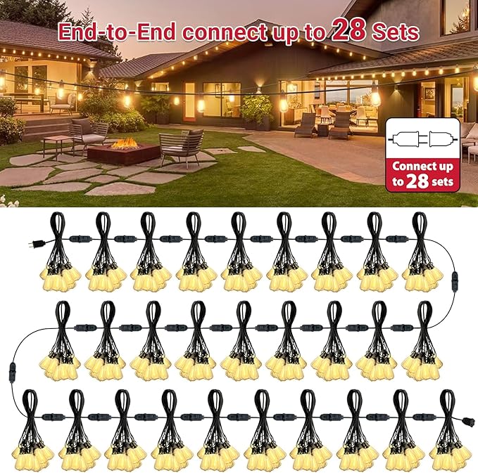LAMPHOME 51FT Outdoor String Lights Waterproof, 2700K Bright LED Patio Lights with 25+2Spare ST38 Shatterproof Vintage Bulbs, Retro Connectable Edison for Outside, Garden, Balcony, Porch
