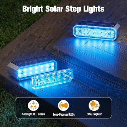 NIORSUN Blue Solar Step Lights for Pool, Deck, Dock & Stairs, 6 Pack Cool Blue Outdoor Lighting - Auto On/Off, IP67 Waterproof
