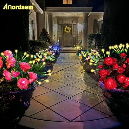 Anordsem Solar Garden Lights Outdoor: 10 Waterproof Fabric Roses 2 Pack - Red LED Flower Decorations for Yard Patio Path Cemetery Grave - Mother's Day Gifts for Her Women Mom Wife