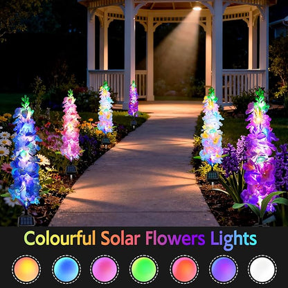Solar Garden Lights, Delphinium Flowers 2 Pack 40 LEDs, Waterproof Outdoor Lights Two Lighting Modes for Wedding Party Garden Yard Patio Lawn Decor and Gift for Mother