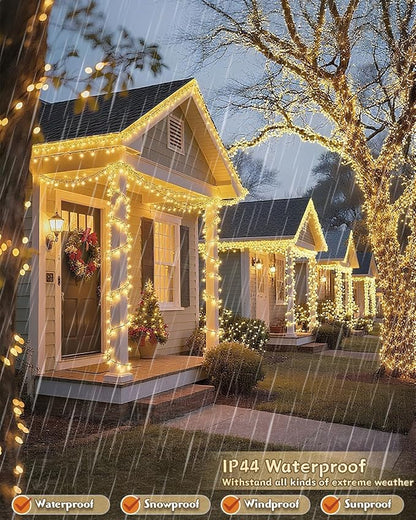 580 LED String Lights, 196FT Indoor Outdoor Fairy Lights, Waterproof Twinkle Christmas Decorations Lights with Remote for Bedroom Outside Tree Garden Halloween Camping Wedding Party Decor, Warm Yellow