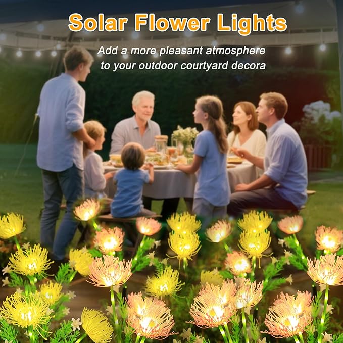 Solar Flowers Garden Lights, Outdoor Waterproof Lights Decorative for Garden, Yard, Backyard Decor 4-Pack Yellow & Pink Combo