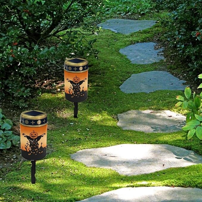 Pumpkin Castle Solar Lights for Garden Outdoor 2 Pcs Solar Powered Lights Waterproof Solar Lights Outside Solar Halloween Garden Lights Yard Path Walkway Grave Solar Light