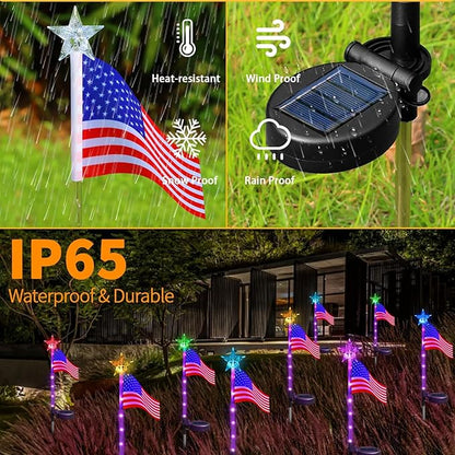 US Flag Solar Garden Lights, 4 Pack 24 LED 7 Color Changing American Flag Landscape Light, 4th of July Outdoor Decor Star Solar Stake Lights for Yard Patio Walkway Pathway (4)
