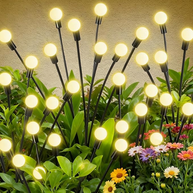 Solar Garden Lights, Solar Lights Outdoor, Firefly Light for Patio Decor,Yard Pathway Decoration, Warm White Lights (2 Pack-16 LEDs)
