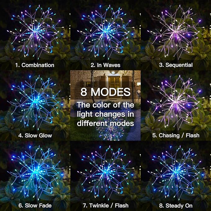 suddus Solar Garden Lights Outdoor Waterproof Decorative, 2Pack 150LED Firework Lights 8 Modes, Multicolor Solar | Lumora