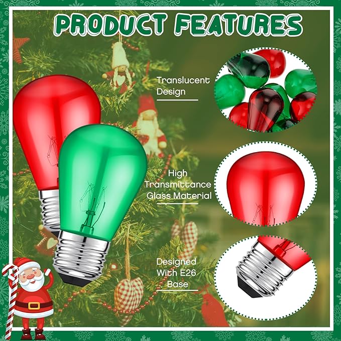 VIHOSE S14 Bulb Colored Outdoor String Light Bulb Replacement Glass Bulb 11 Watt E26 Base Incandescent Colored | Lumora