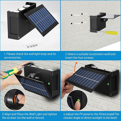 Sunvivo Solar Wall Lights Outdoor,Cordless,Waterproof IP65,Adjustable PV Panel,Up and Down Lamp Wall Sconce Deco Light for Exterior Wall Garage Fence Yard Patio Café Pub-2 Pack RGB(red,green,blue)