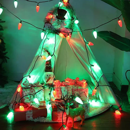 Brizled Red & Green Christmas Lights, 33ft 50 LED Faceted C9 Christmas Lights, Connectable Indoor Outdoor Roof String Light, 120V UL Certified Xmas Tree Light for Xmas Holiday Yard Garden Party