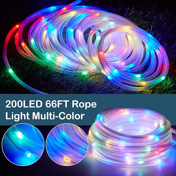 IMAGE 8 Modes Solar Rope Lights Outdoor String Lights 78.7 Feet 20M Waterproof 200LED for Indoor Outdoor Garden Party Patio Lawn Decor Multi Color