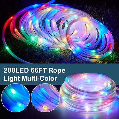 IMAGE 8 Modes Solar Rope Lights Outdoor String Lights 78.7 Feet 20M Waterproof 200LED for Indoor Outdoor Garden Party Patio Lawn Decor Multi Color