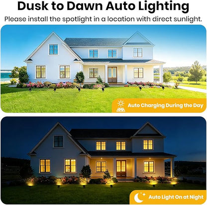 Solar Landscape Lights Outdoor, 3000K Dimmable Solar Pathway Lights, 500LM Solars Spot Light IP65 Waterproof for Walkway Lawn Yard, 2pcs