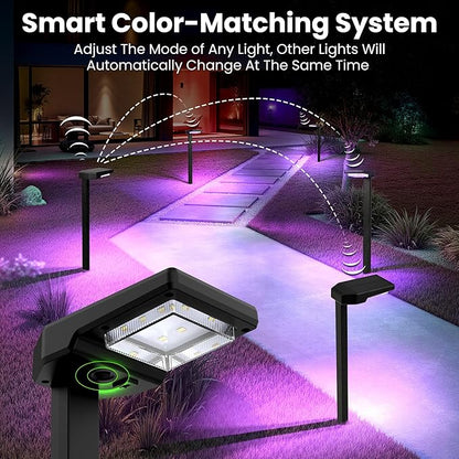 6 Pack Color Changing & Sync Smart Solar Pathway Lights, Solar Lights Outdoor Waterproof, 9 Modes (Warm White/Cool White/RGB) Landscape Lighting for Driveway, Walkway, Garden, Yard, Patio
