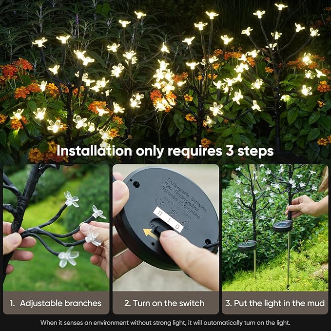 Solar Garden Lights Outdoor Waterproof,Garden Decor Solar Flowers For Outside Decorative,2Pack 2Modes Solar Powered Fairy Outdoor Decorations for Yard Patio Pathway, Gardening Gifts Mothers Day