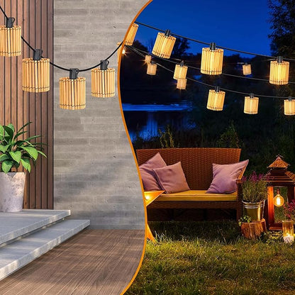 Decorative Solar String Lights Outdoor Rattan Lamps, 20.5FT 10 LED G40 Bulb Waterproof Hanging Lantern for Patio, Yard, Deck, Garden - Indoor/Outdoor Use