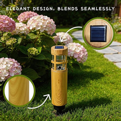 Solar Lights Outdoor 8 Pack, Wood-Grain Color Style, Warm Yellow Light, Waterproof Auto On/Off, Solar Pathway Lights for Your Garden, Landscape, Path, Yard, Patio, Driveway,Walkway Decor