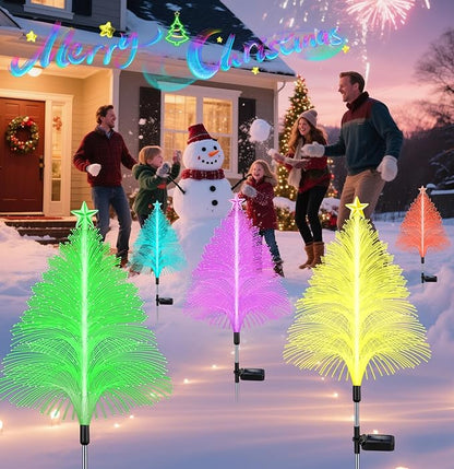 Solar Garden Lights Christmas Decorations Outdoor Waterproof,4 Packs Christmas Trees Lights Fairy Garden Decor,Xmas Gifts for Women mom,Solar Jellyfish with Star 5 Layer for Yard Outside