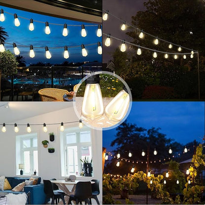 25FT LED Outdoor String Lights with 13 ST38 Edison Shatterproof Plastic Bulbs,2700K Waterproof Connectable Outdoor Patio Lights String for Home Garden Porch Cafe Yard Party Deck Decor