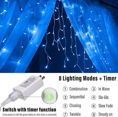 Joomer Christmas Icicle Lights - 33FT Plug in String Lights Waterproof, 8 Modes Timer Connectable Outdoor String Light for Christmas Party, Eaves, Roofs, Xmas Decorations (Blue)