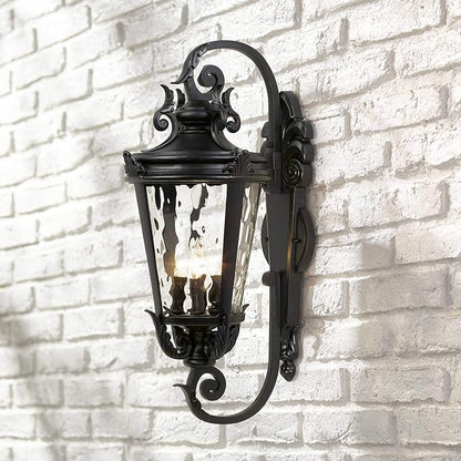 John Timberland Marseille Rustic Vintage Outdoor Wall Light Fixture Textured Black Scroll 27 1/2" Hammered Glass for Exterior House Porch Patio Outside Deck Garage Yard Front Door Garden Home