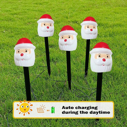 FANFX Christmas Solar Powered Lights, Pathway Markers Walkway Lights with Automatic Charging/Lighting, Xmas Waterproof Decorations for Outdoor Pathway Garden Yard Patio（5PCS Santa）