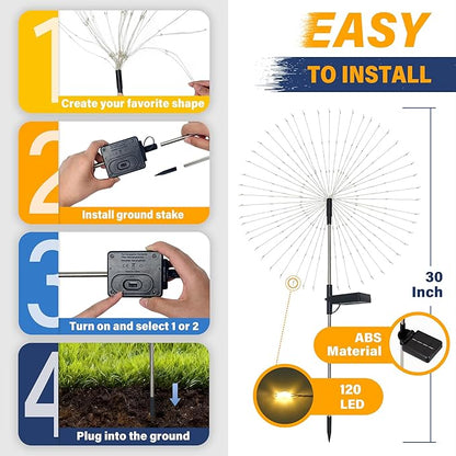 Solar Garden Lights Outdoor Decorative, 4pack 120 LED Firework Lights Waterproof，Solar Fairy Lights for Outside,Garden,Yard, Patio,Pathway,Flowerbed,Party(Multicolor)