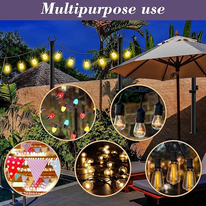 10 Pack String Light Poles,5Ft Metal Poles for Outdoor String Lights,Outdoor Light Poles with Post,Poles/Stand for | Lumora