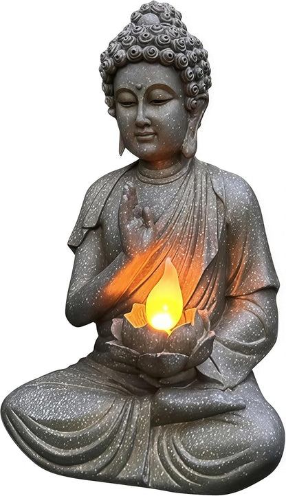 FENGSHUI-CAISHEN Solar Buddha Statue Outdoor, Waterproof Outdoor Solar Light for Garden, Solar Garden Decor, Zen Accessories, Patio Buddha Decor (A)