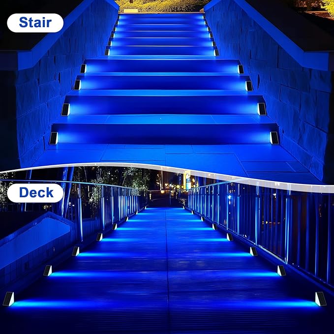 2 Pack Solar Stair Lights, Outdoor Step Lights with Waterproof IP67, Blue Color LED Solar Light for Outside Light | Lumora