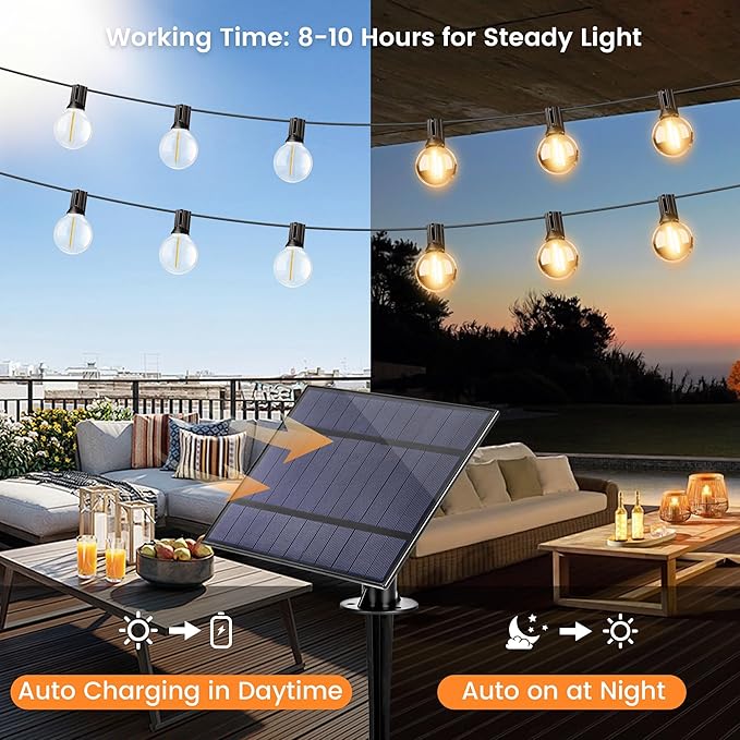 OHLUX 60FT Solar Globe String Lights Outdoor, Shatterproof Solar Patio Lights with Remote, 27 Dimmable G40 LED Filament Bulbs, 2200K Soft Warm White Edison Hanging Light for Outside Backyard Deck