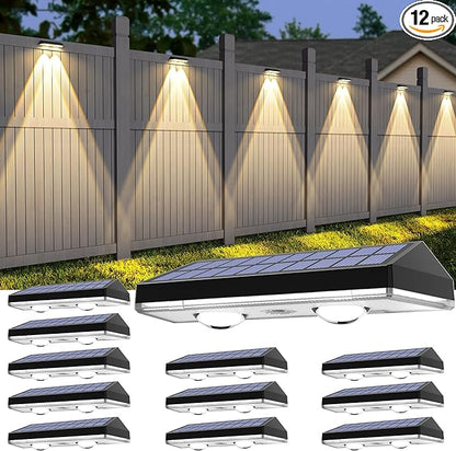 Solar Fence Lights ,RGB & Warm White & 6 Colors Bright Lens LED Dusk to Dawn Deck Light, Fence Solar Lights Outdoor Waterproof, Solar Outdoor Lights for Backyard/Railing/Wall/Step/Patio/Pool (12Pack)