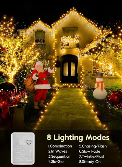 Minetom Christmas Lights, 128ft 400 LED Outdoor Christmas Tree Lights with Remote, 8 Modes String Lights Plug-in Mini Xmas Tree Lights with Timer for Outside Party Decor, Warm White