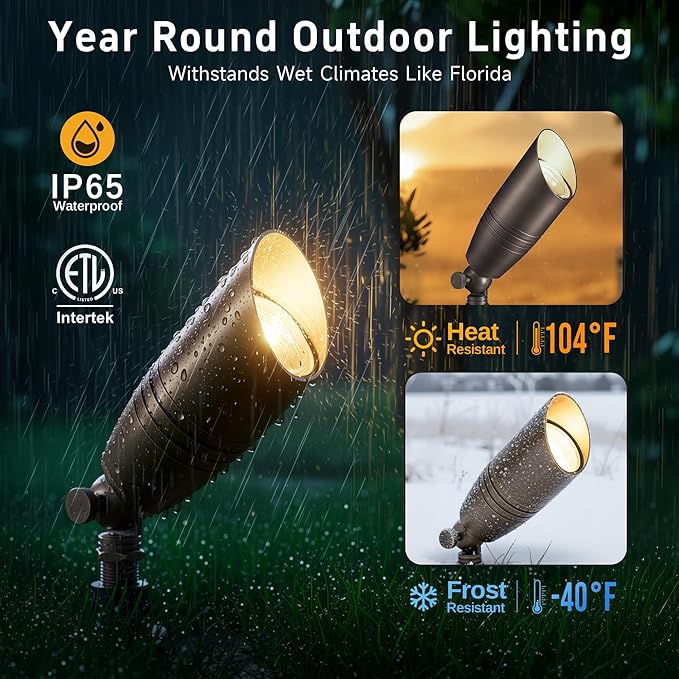 Gardenreet Landscape Spotlights Low Voltage - Brass 12V Outdoor Uplight LED, Wired Spot Lights IP65 Waterproof | Lumora