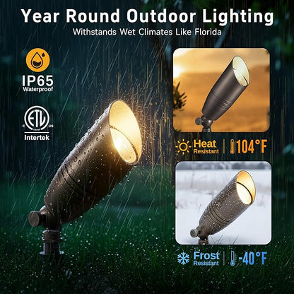 Gardenreet Spot Light Brass - Outdoor Landscape Spotlights LED, 12V Low Voltage Landscaping Uplights Hard-Wired, All Weather Bronze for Backyard Lawn with Warm White Changeable Bulbs (8 Pack)