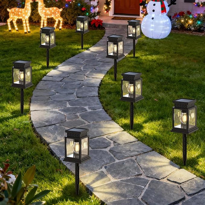 Bright Solar Pathway Lights Outdoor: 8x8cm Large Panel & 2000mAh Battery for Longer Lighting, Dual Power (Solar + Dry Cell), Waterproof Warm White Garden Yard Driveway Lights (8 Pack)
