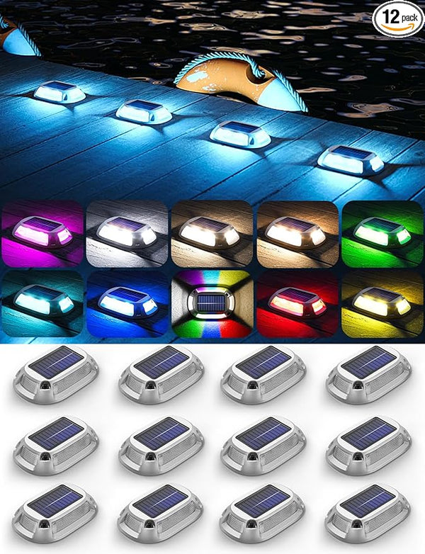 12Pack Aluminum Alloy Solar Driveway Lights, IP68 Solar Deck Light Marine Dock Lights Outdoor Waterproof | Lumora
