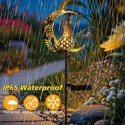 Tremdwoto Christmas Decorations Solar Garden Fairy Statues ，Outdoor Moon Fairy Stakes，Waterproof Led Garden Stake Light for Patio,Lawn，Path,Great Gifts for Women