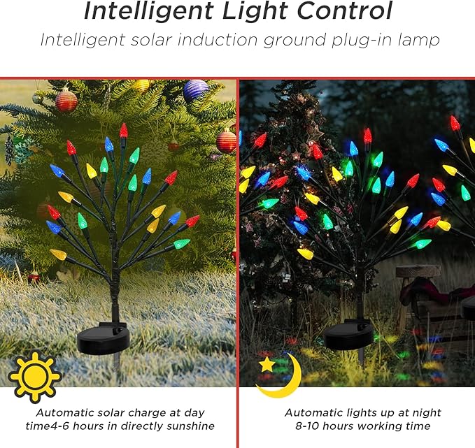 Christmas Outside Decorations Solar Garden Lights Outdoor,2PACK 40LED Multicolor C6 Strawberry Path Decor with Xmas Party Gifts Decor,Solar Christmas Candy Lights for Home Holiday Decor