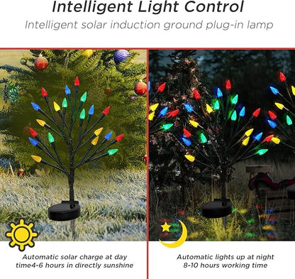 Christmas Outside Decorations Solar Pathway Lights-2PACK 40LED Multicolor C6 Strawberry Lights Xmas Decor,Outdoor Solar Christmas Lights for Garden Yard Path Party Decor