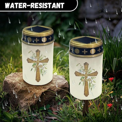 Cross Solar Pathway Lights Outdoor Waterproof Garden Solar Lights Solar Cemetery Lights for Grave Weather Resistant Memorial Garden Stake Cross Lights for Grave Cemetery Decorations