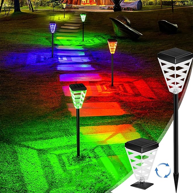 Solar Pathway Lights Outdoor, Exterior Vintage Black Solar Powered Street Light Fixtures, 4-Color Changes Waterproof LED Lighting Solar Powered, Solar Lamp Post for Yard Patio Walkway Driveway