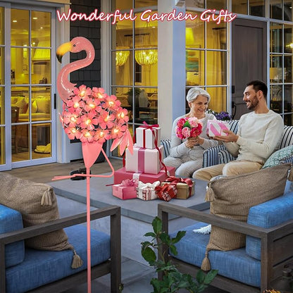 Homeimpro Garden Solar Lights Flamingo Yard Decor Gifts for Women Outdoor Decorations Stake Lights, Waterproof Warm White 27 LED for Lawn,Patio, Courtyard, for Mom Grandma