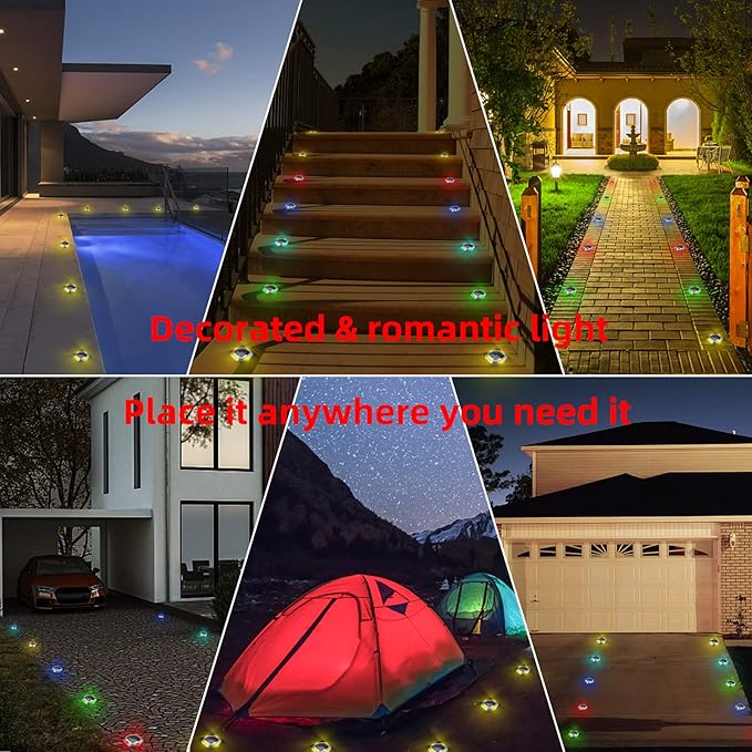 Solar Deck Lights Outdoor Waterproof Driveway Dock LED Lights, 6Pack Step Light, Auto On/Off Color Changing Light | Lumora