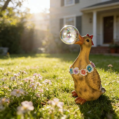Porch Goose Statue with Solar Bubble Light Garden Yellow Figurine Decor for Yard Lawn Patio Outdoor Decorations Housewarming Gifts for Mom Grandma Women