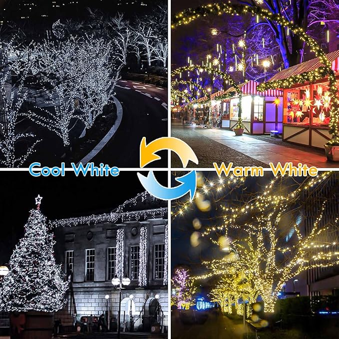 (Warm White ⇋ Cool White) Solar Christmas String Lights Outdoor, 2-Pack Total 80FT 200 LED Solar Twinkle Lights | Lumora