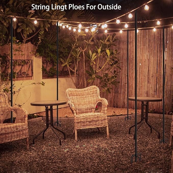 4 Pack 9.3Ft String Light Poles, Outside Metal Poles with Fork, Lighting Hanging Post Accessories for Patio Decor | Lumora