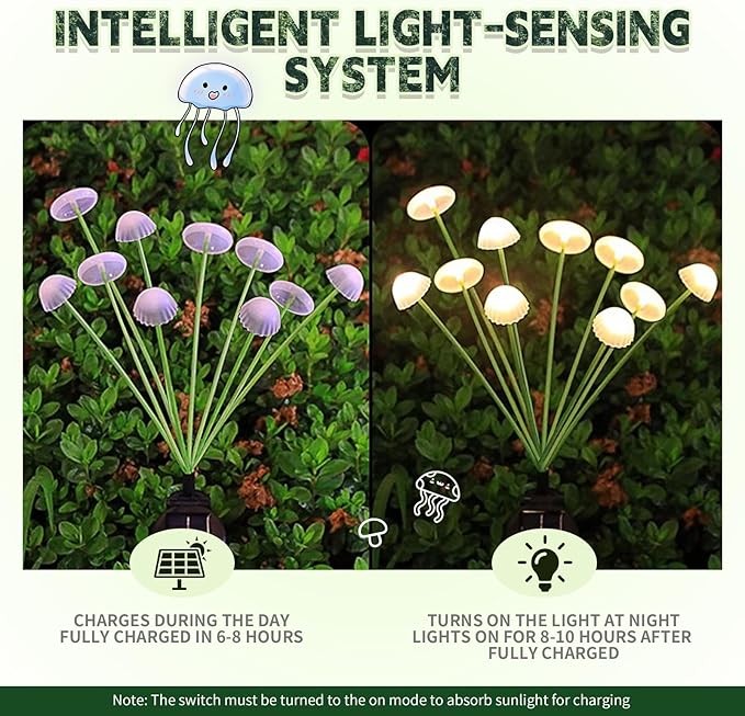 Solar Garden Lights Outdoor Waterproof, 2 Pack 20 LED Mushroom Solar Lights, Sway by Wind Mushroom Light Jellyfish Light for Patio Yard Garden Landscape Pathway Lawn Decor Warm White