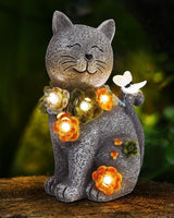 Solar Garden Statues Outdoor Decor, 6 LED Cat Flowers Butterfly Figurine Lights, Waterproof for Balcony Patio Porch | Lumora