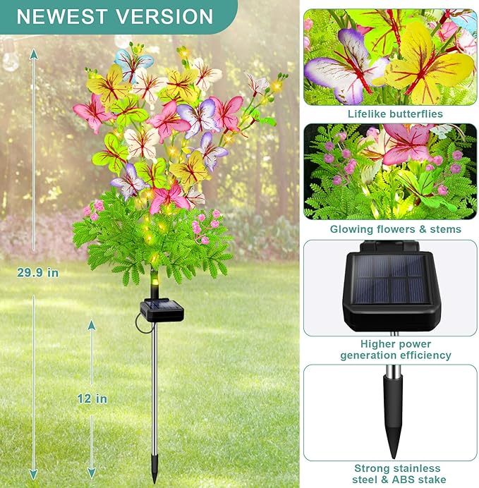 Butterfly Solar Garden Lights Outdoor, 2 Pack Solar Flower Garden Decor, Waterproof Decorative Lights for Outside | Lumora