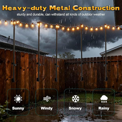 GCCSJ 5 FT String Light Poles for Outside 10 Pack Heavy Duty Metal Poles for Deck Easy to Install String Lights Hanging Light Poles for Fence Garden Backyard Wall